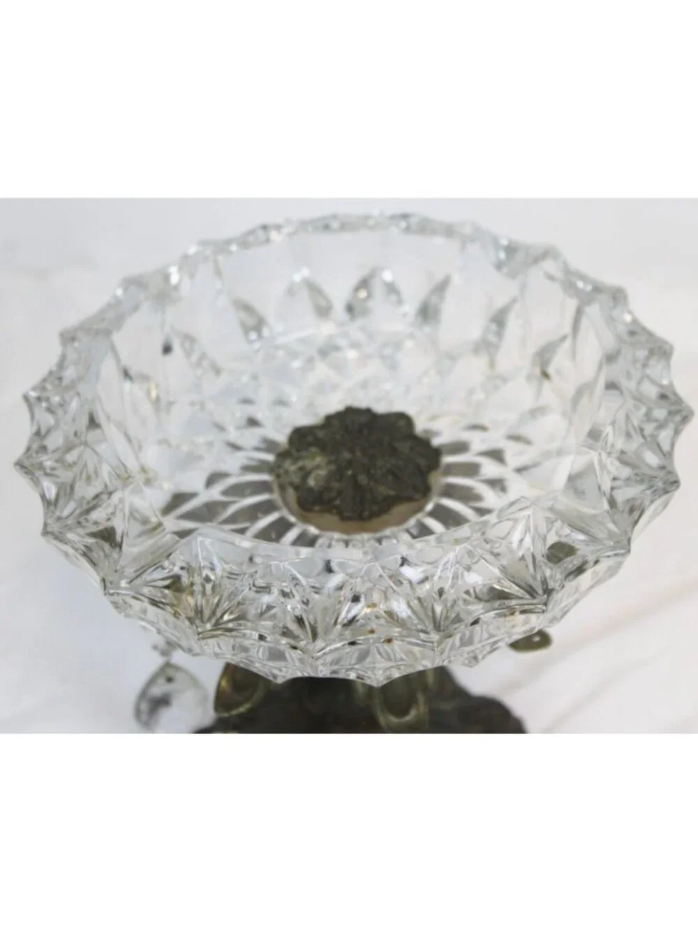 Vtg Hollywood Regency Footed Ash Tray Candy Nut Dish Compote Heavy Glass Metal